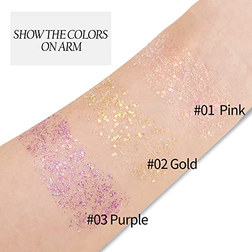 Boobeen Sequins Chunky Glitter, Glitter Stick For Body & Face, Long Lasting Hair Painting Glitter Sequin Sparkling Gel For Festival Party Makeup Easy To Apply 3 Colors Available #TOP2