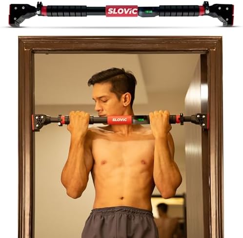 Slovic Door Pull Up Bar For Home Workout [200 Kg Load Capacity]|No Screw Pull Up Bar Stand With Anti-Skid Grip [Length 72-110 CM]| Gym Equipment For Home Workout|Pull-Ups Bar Wall Mounted For Height