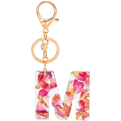 Daisybaby Letter Keychain Accessories Cute Resin Keychains Initial Key Ring for Women Red M Cover