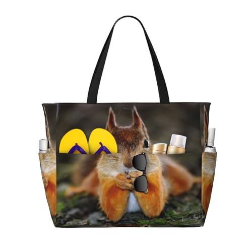 Sac fourre-tout amusant imprimé écureuil grand format noir confortable