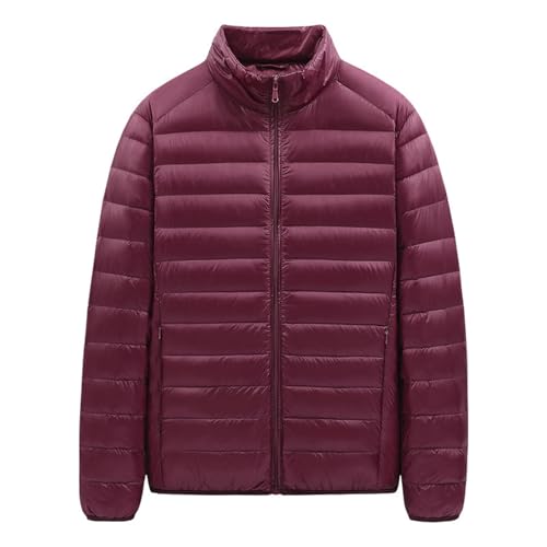 Genérico Chaqueta Hombre Invierno Color Liso, Parka Hombre Invierno Sin Capucha De Cremallera Cuello Mao, Plumíferos Montaña - Chaquetas Moda Ligera - Vino XL