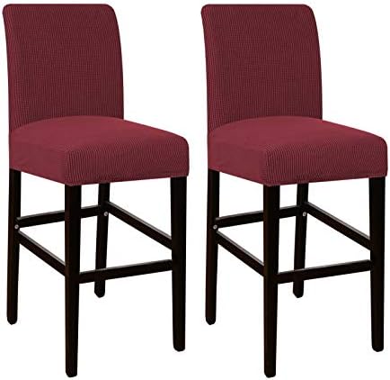 High Stretch Bar Stool Cover Pub Counter Stool Chair Slipcover for Dining Room Cafe Furniture Chair Seat Cover Stretch Protectors Non Slip with Elastic Bottom Set of 2, Wine