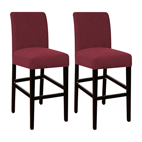 High Stretch Bar Stool Cover Pub Counter Stool Chair Slipcover For Dining Room Cafe Furniture Chair Seat Cover Stretch Protectors Non Slip With Elastic Bottom Set Of 2, Wine #TOP3