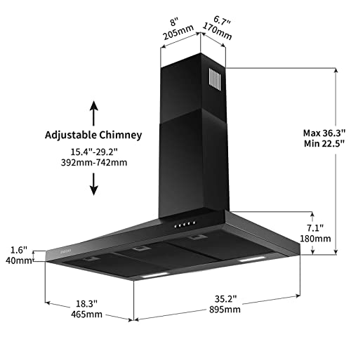 Sndoas GD1790BPA Black Range Hood 36 Inches,Stainless Steel Wall Mount Range Hood Black,Kitchen Hood Vent thumb #5