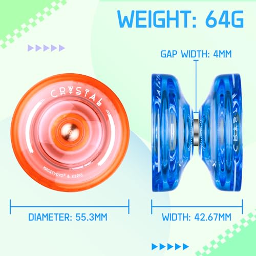 Image of MAGICYOYO K2 Plus Crystal Yoyos for Kids, Dual Purpose Responsive Yo-yo for Beginner, Replacement Unresponsive Bearing for Intermediate, + 15 Strings, 3 Bags,3 Bearing Removers(Green + Blue + Orange) | Dual Purpose Yo-yos Replacement Unresponsive Bearing for Adults /Advanced+18 Strings+Accessory Kit(Green+Blue+Orange)