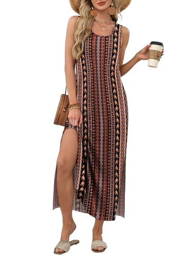 Image of WIHOLL Maxi Dress Summer Dresses 2026 Beach Vacation Clothes Sleeveless Sundresses with Pockets Boho S-3XL