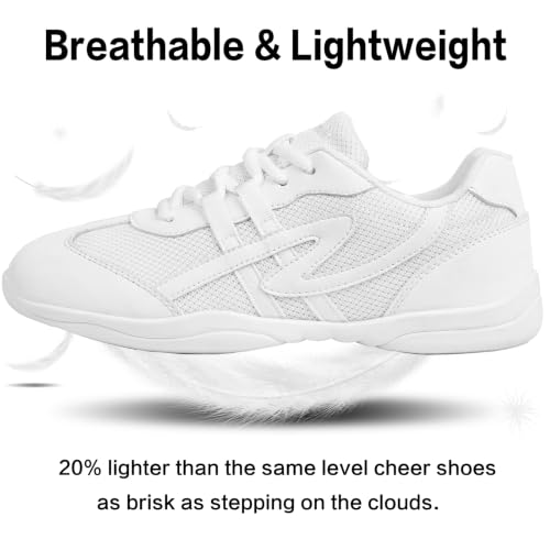 Image of Cheer Shoes for Youth Girls White Cheerleading Athletic Dance Shoes Tennis Sneakers for Competition Sport Training