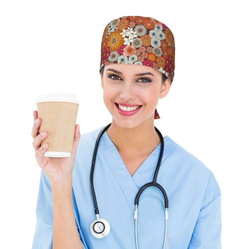 Image of Working Cap Scrub Cap with Sweatband Adjustable Unisex Women Tie Back Hat Nurse Surgical Caps
