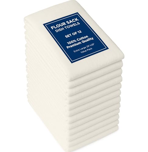 ROYALE LINENS Flour Sack Towels – 12 Pack 28x28 Inch Natural...