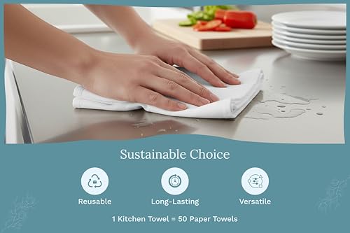 Organic Cotton White Dish Towels - 10 Pack Quick Drying White Kitchen Towels - Lint-Free Organic Cotton Dish Cloths - Extra Large Highly Absorbent Blank Tea Towels - 27"x27" by Organic Cotton Mart - Image 8