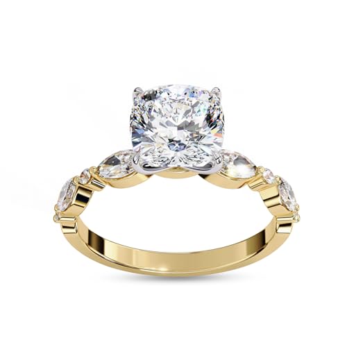 Solitaire Engagement Ring for Women |Center 8mm Cushion Cut Lab Created Moissanite Promise Ring in 10K / 14K Solid Gold or 925 Sterling Silver Jewelry Gift for Her