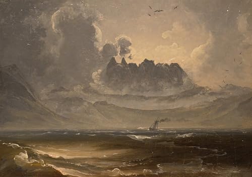 Toile Chaîne de montagnes Trolltindene par Peder Balke pour grand salon moderne 60x90cm