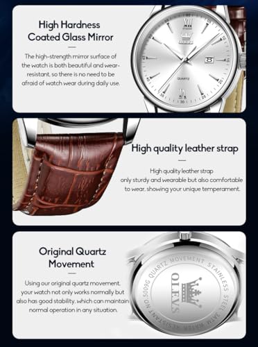 Image of OLEVS Men Leather Watches Classic Quartz Large Dial Easy Read Waterproof