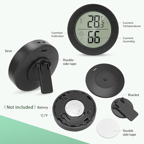 Thlevel Hygrometer Thermometer Digital LCD Temperature Humidity Meter Monitor for Greenhouse Home Office Warehouse 2 PCS (4.5cm, Black, 2) - Image 4