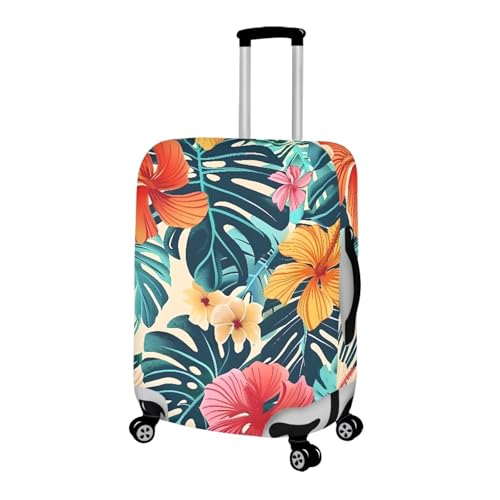 Image of Mumeson Tropical Flower Travel Luggage Cover Suitcase Protector Smooth Zipper Elastic Luggage Baggage Protective Fit Suitcase 18,19,20,21 inch