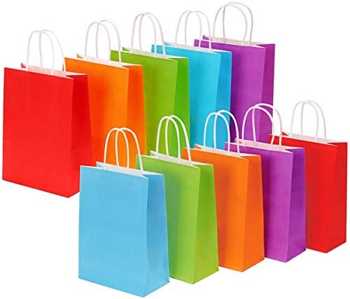 20 Pack Party Favor Bags Colorful Kraft Paper Goodie Bags with Handle for Kids Birthday