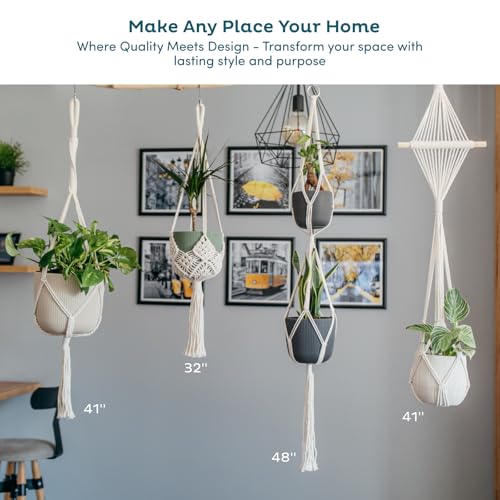 Nook Theory 4 Pack Macrame Plant Hanger - Hanging Planters for Indoor Plants, Boho Plant Holder with 8 Ceiling Hooks (Black) by Nook Theory - Image 7