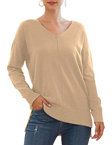 Jouica Womens Clothing Long Sleeve Tunic Fashion Sweater,Khaki,X-Large