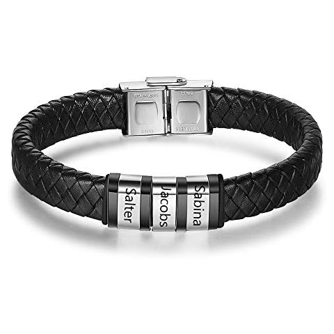 Kaululu Personalised Men's Black Leather Bracelet Cover