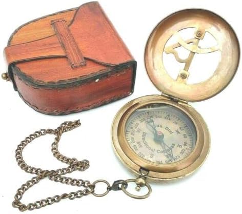 Brújula vintage de latón con reloj de sol 2 pulg miniatura 3