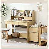 オーエスジェイ(OSJ) 机 デスク パソコンデスク+ワゴンセット 引き出し付き 伸縮でき-棚も取り外し可能 パソコンデスク 勉強机 木製 収納付 ミシン台 シェルフ付き 書斎机 書斎 学習机 study table ブラウン【デスクのみ・いすなし】