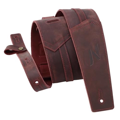 Sangle de guitare rembourrée anti mal de dos en cuir Bourgogne