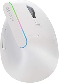 DELUX Rechargeable Wireless Ergonomic Mouse, 2.4G and Bluetooth Vertical Mouse, 4000DPI, 6 Buttons, Reduce Hand Strain and Wrist Pain, for Laptop PC Windows (M618DB-White)