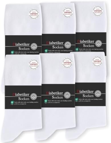 SockWaddles Diabetikersocken für Damen und Herren, 6 Paar, ohne Gummibund | Baumwollsocken aus 97 % Baumwolle mit Komfortbund; Socken ohne Naht, hautfreundlich und atmungsaktiv für
