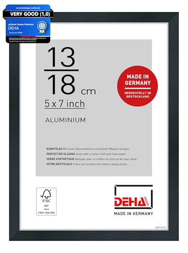 Image of DEHA Design Tribeca Aluminium Picture Frame - 13x18 cm (5x7 in) – Brushed Black - with Synthetic Glass and Push/Turn Clips