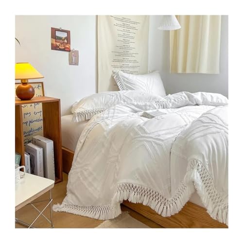 Funda de edredón de textura texturizada con flecos elegantes para cama queen 8