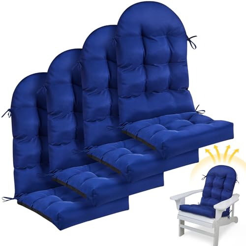 Image of Geelin 4 Pcs Outdoor Patio Chair Cushion Thick High Back Adirondack Chair Cushion Tufted Weather & Fade Resistant Anti-Slip Outside Rocking Chairs Pads with Ties 44 x 19 x 4 Inch (Dark Blue)