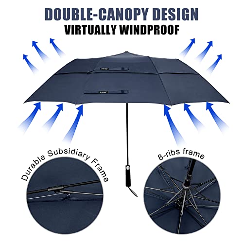 Image of G4Free 62 inch Portable Golf Umbrella Automatic Open Large Oversize Vented Double Canopy Windproof Waterproof Sport Umbrellas | Windproof Heavy Duty Umbrella, Automatic Open, Sport Umbrella, Durable, Waterproof Stick Umbrella, for Rain, for 2 People