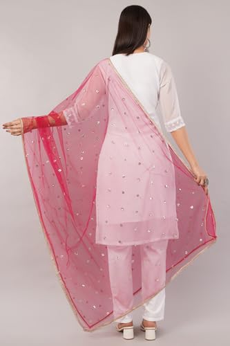 Image of Net Butti Dupatta for Women | Golden Lace Border Chunni | Butti Work Odhani | Wedding & Bridal Styling | Lightweight Drape | Kurti & Salwar Suit