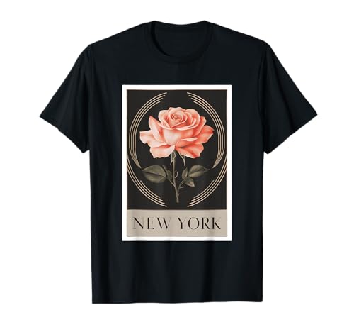 New York Rose Art Déco Floral Vintage Voyage T-Shirt