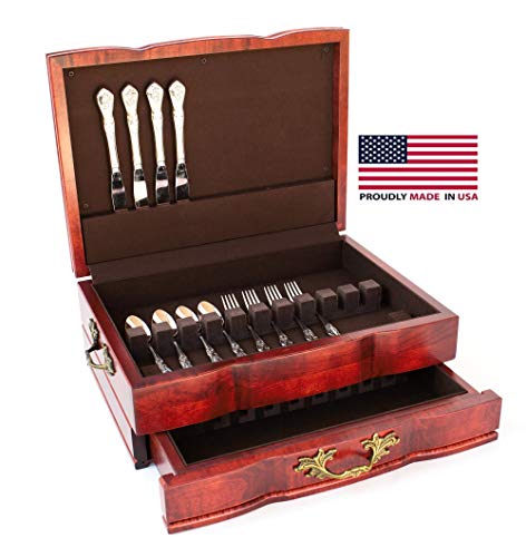 American Chest Company - GRANDEUR, Solid Cherry One Drawer, sculpted Flatware Chest (Rich Mahogany)