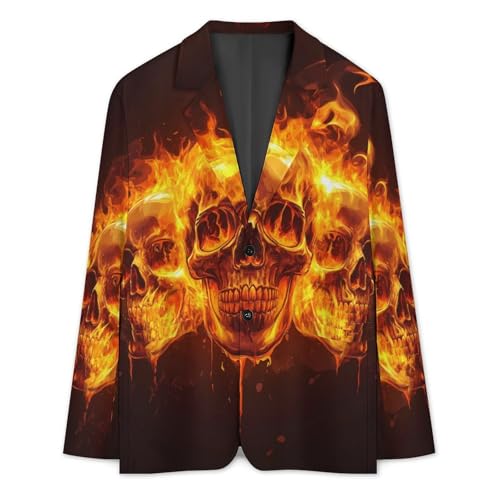 Skull and Flame Men's Slim Suit Long-Sleeve Prom Tuxedo Classic Two Button Business Jacket3