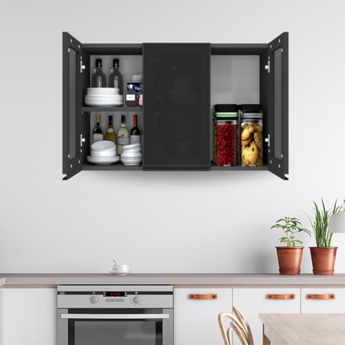 Image of SPECIALITY PANELS Multipurpose Cabinet with Modern Elegance Tinted Glass Wall Cabinet, Space Organizer for Office /Kitchen in (Dark Grey, 3 Glass Shutter)