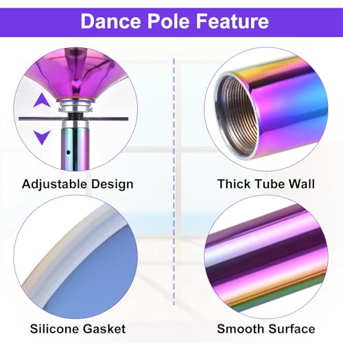 45mm Spinnings & Static Dance Pole, Premium Heavy Duty Steel Professional Grade Dancing Pole 360° Rotation Adjustable Height, Home Gym Club Fitness Equipment for Dance Lovers Beginners & Pros,Colorful