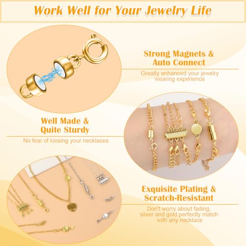 Image of ROADPLUM 26 Pcs Magnetic Necklace Extender, 5 Style Strong Magnetic Jewelry Clasps and Necklace Layering Clasps with Chain Extenders for Women Necklaces Bracelet, Gold and Silver