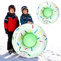 Aufblasbare Schlitten, SilverCherry Aufblasbare Schneereifen, 80cm Snow Tube Frostschutz Schlitten mit Griffen, Klappbar Schneereifenfahren für Kinder und Erwachsen (Donut)