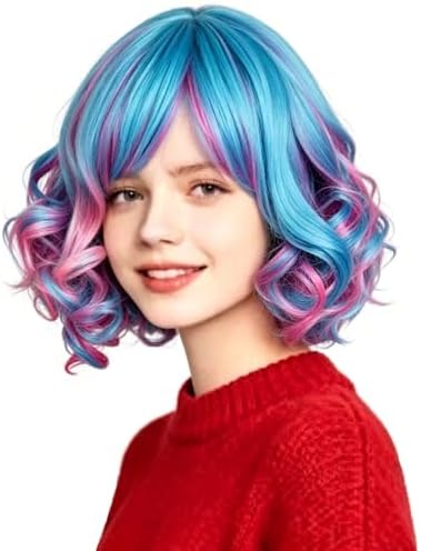 Cosplay Wig Short Curly Colorful Rainbow Cosplay Halloween Party Princess Costume Hair for Women