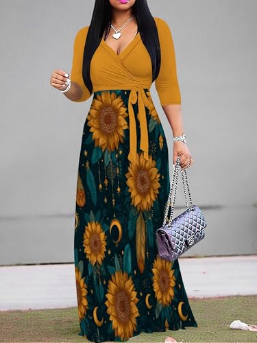 Image of PinkPatty Women's Long Sleeve Maxi Dress Plus Size Trendy Wedding Guest Wrap Dress with Pockets&Belt