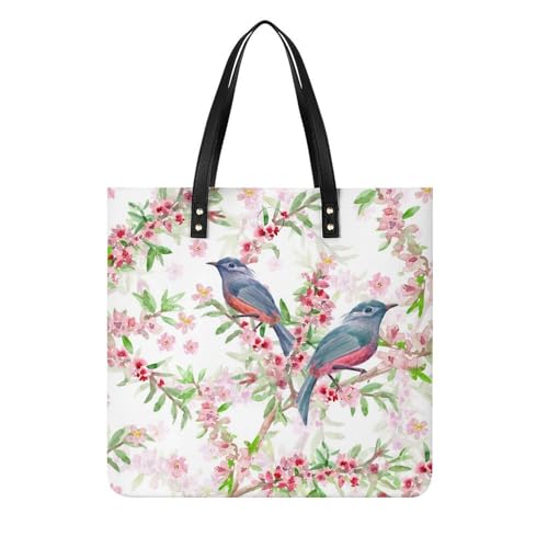 Sac shopping fleurs et oiseaux pour femme - Tote bag voyage 39x39cm