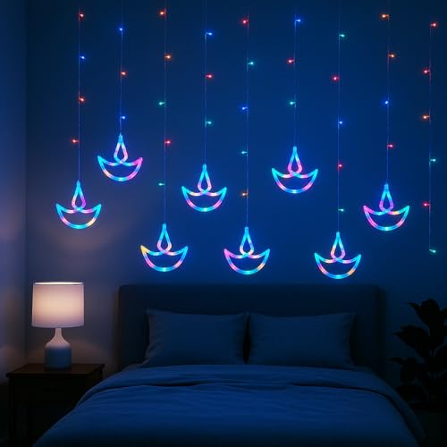 Guirlande lumineuse multicolore anti-nœuds avec 138 LED à piles pour décoration murale