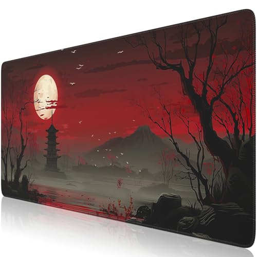 Image of iCasso Desk Protector Mat, Large Japanese Mouse Pad, Stable Rubber Base Mousepad with Stitched Edges, Keyboard Mouse Mat Desk Pad for Work, Game, Office, Home(Full Moon)