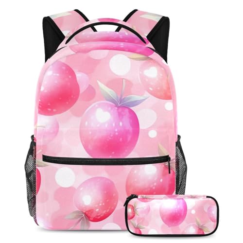 Sac à dos motif fruits roses 40cm avec trousse assortie pour l'école