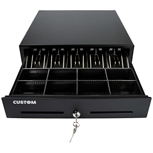 Cd 5 Bill / 8 Coin Value Series Cash Drawer With 2 Media Slots And Included Cable (16" X 16") - Black Point Of Sale Cash Register For Pos Systems Compatible With Star Micronics Epson Square & Others #TOP4