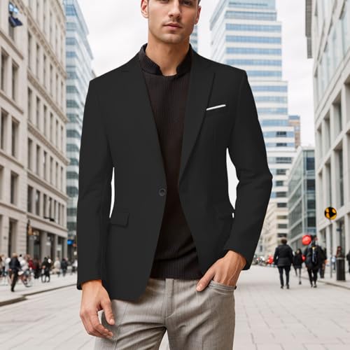 Mens Casual Blazer Regular Fit Classic Formal Coats One Button Lightweight Elegant Business Pockets Suit Jacket3