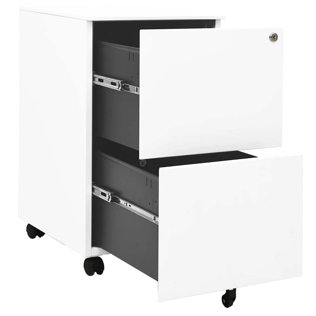 Armadietto per documenti con ruote, in acciaio bianco, 39 x 45 x 67 cm, richiudibile, con 2 cassetti e cartellina sospesa, per ufficio, casa, studio, per riporre i documenti in modo sicuro