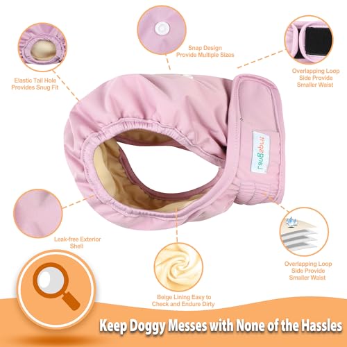 Image of Langsprit Washable Female Dog Diapers (3 Pack) - No Leak Reusable Diapers for Doggy Female in Period - Highly Absorbent Dog Heat Panties with Adjustable Snaps Black M Size